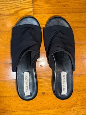 Vintage 90s Y2K Steve Madden SLINKY30 Black Stretch Platform Slides US 8 8.5